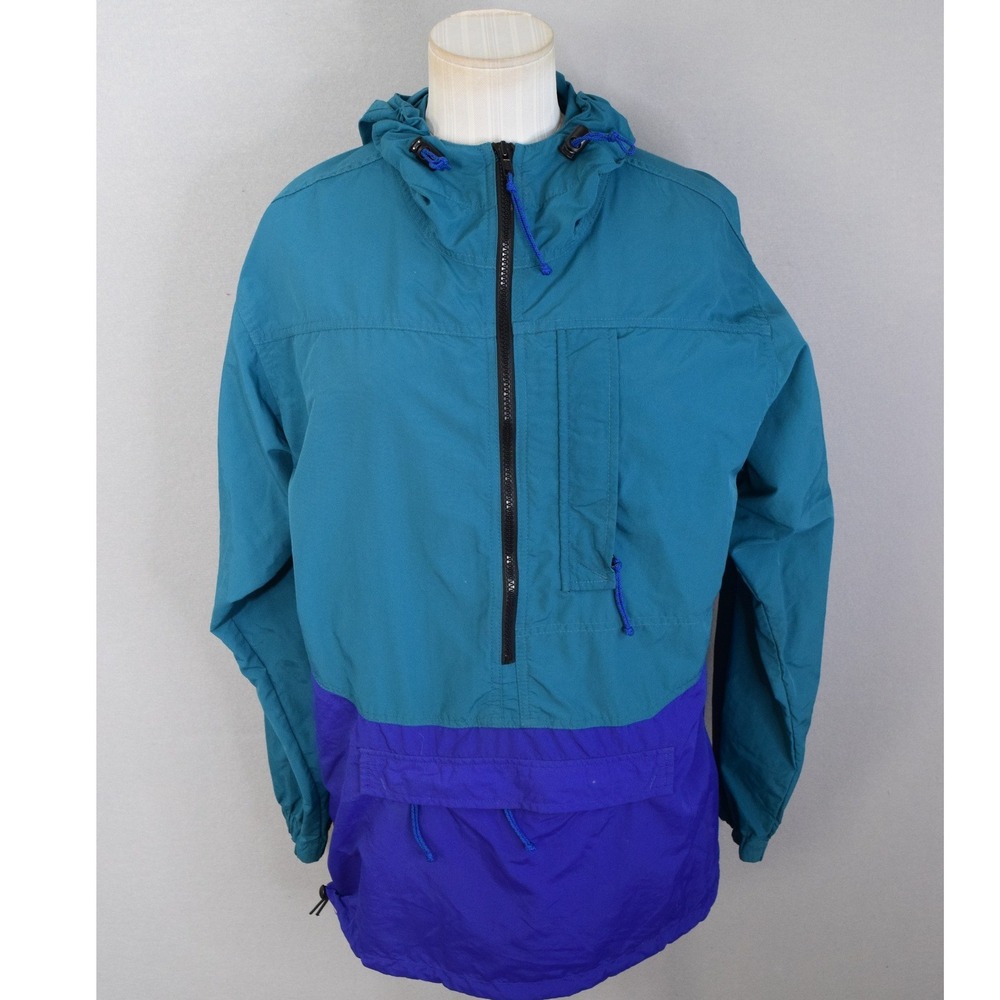 REI Anorak Windbreaker XS Teal Purple Colorblock Vintage Pullover Mens Jacket